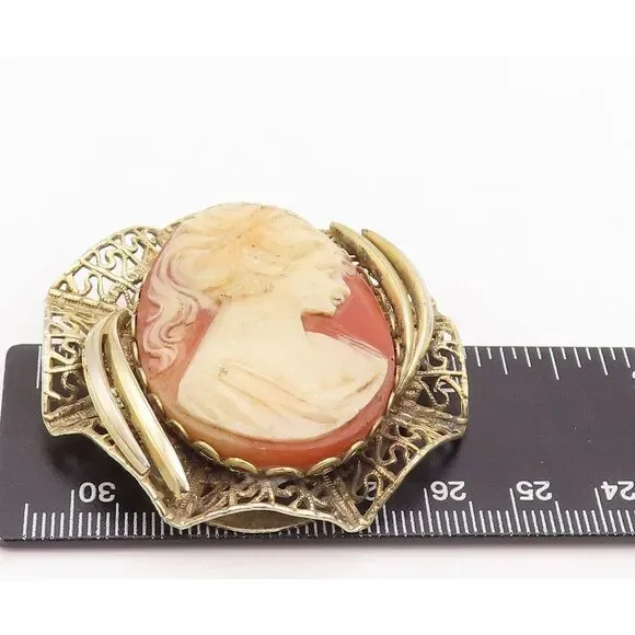 925 Sterling Silver Vintage Pendant Fold Plated Cutout Frame Cameo PT23408